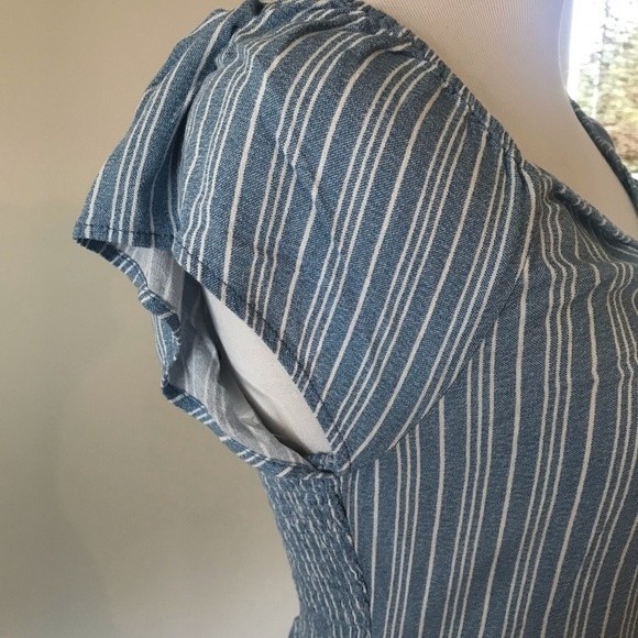 Aeropostale Blue and White Striped Keyhole Smocked Mini Dress - Size Large - Picture 5 of 13